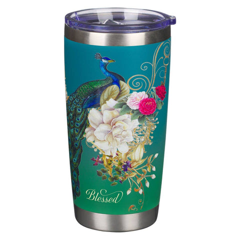 Blue Peacock Blessed Tumbler SS Mug