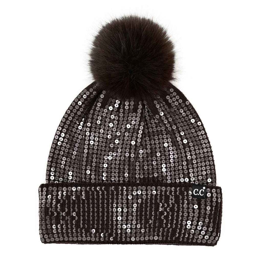 Chocolate All Over Sequin Pom CC Beanie