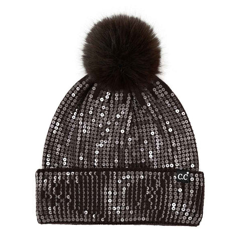 Chocolate All Over Sequin Pom CC Beanie