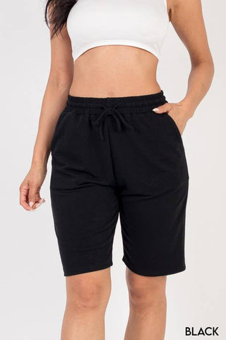 Black Bermuda Elastic Waistband Shorts