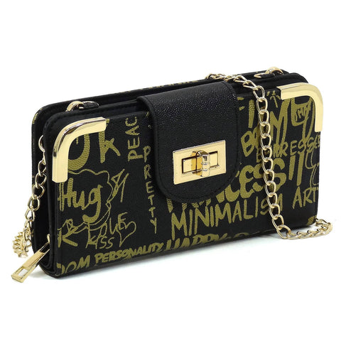 Black Gold Multi Graffiti Crossbody Wallet