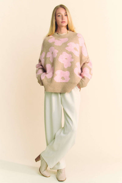 Beige Pink Floral Sweater