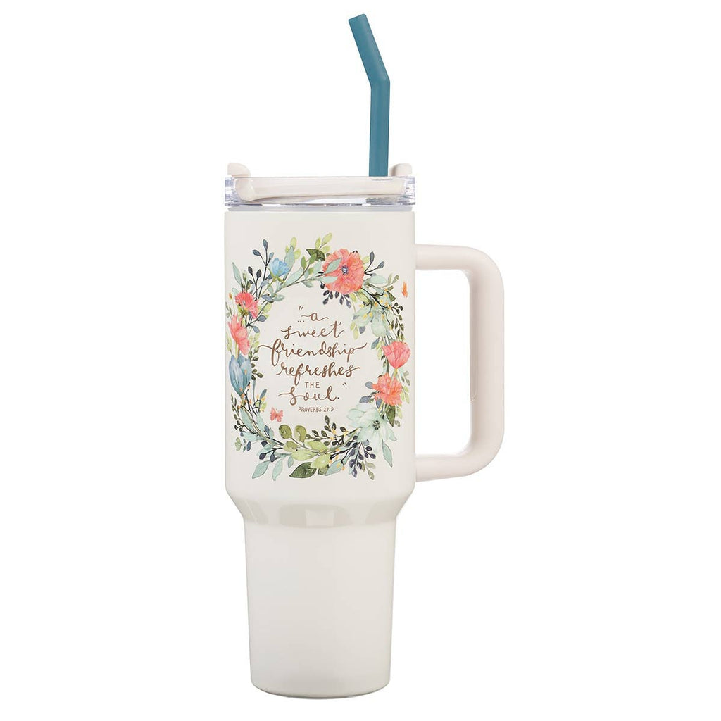 Sweet Friendship Prov. 27:9 Tumbler w/straw SS