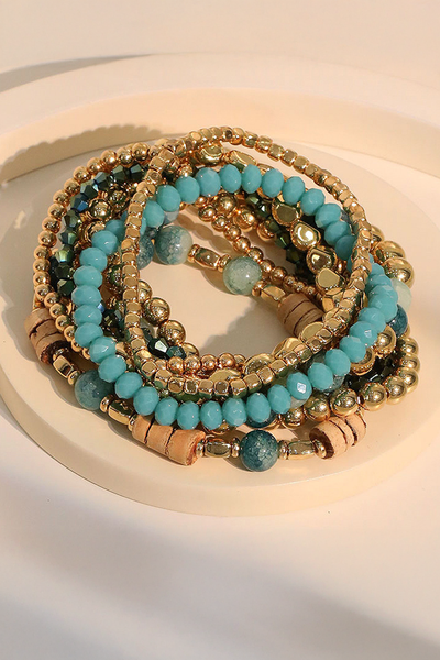 Blue Boho Beaded Multi Layer Bracelet Set