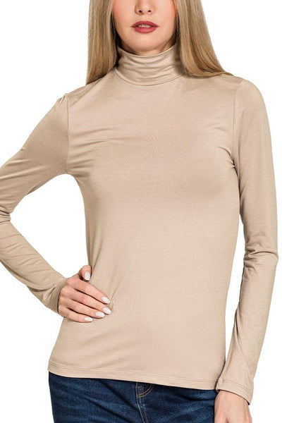 Ash Mocha Microfiber Mock Neck Top