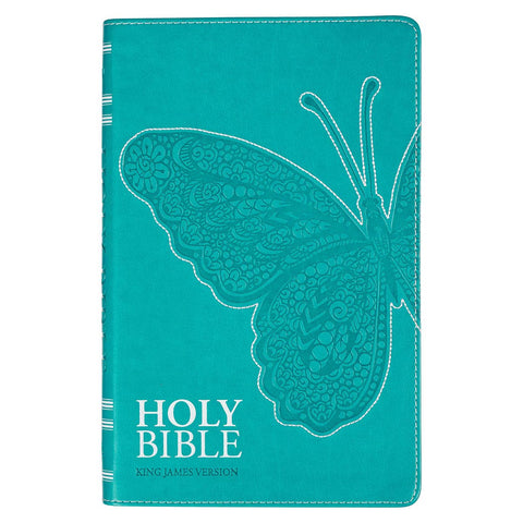 KJV Bible Gift Edition Faux Leather, Teal Butterfly