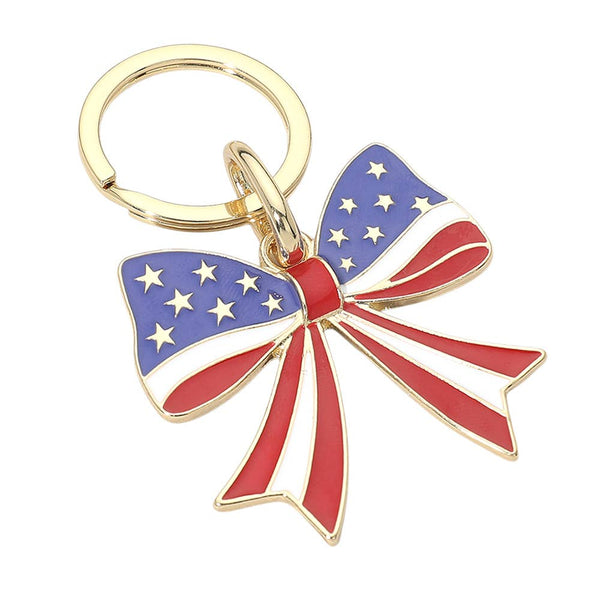 American USA Flag Bow Charm Keychain