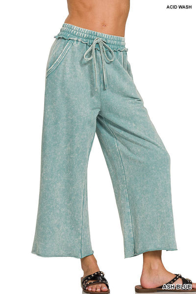 Ash Blue Washed French Terry wide leg pant