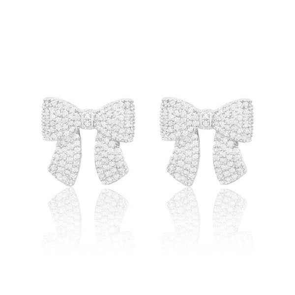 Gold Dipped CZ Stone Paved Bow Stud Earrings