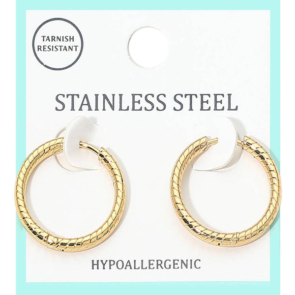 Gold Or Silver SS Textured Huggie Hoop Earrings