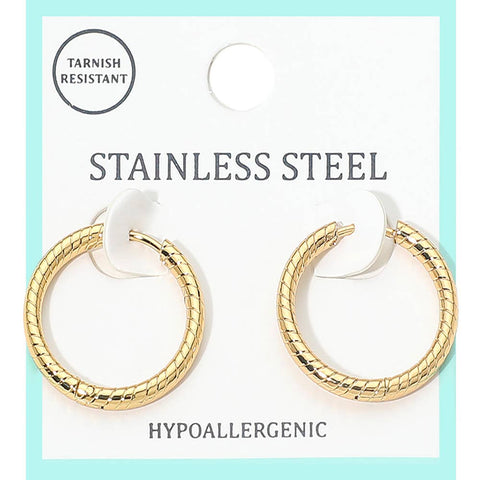Gold Or Silver SS Textured Huggie Hoop Earrings