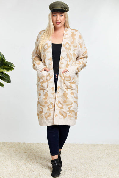 Multi Cream Taupe open Cardigan Plus
