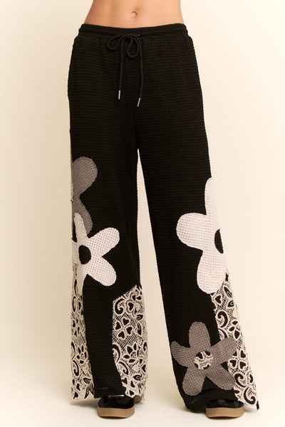 Black thermal knit flower pant