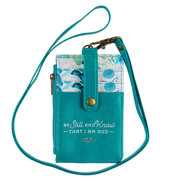 ID Card Holder wallet Teal Floral Be Still & Know