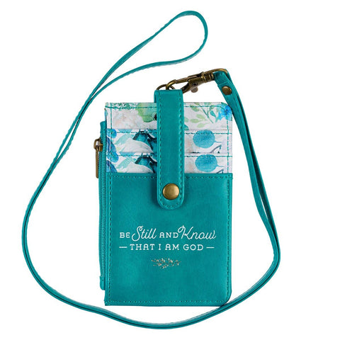 ID Card Holder wallet Teal Floral Be Still & Know