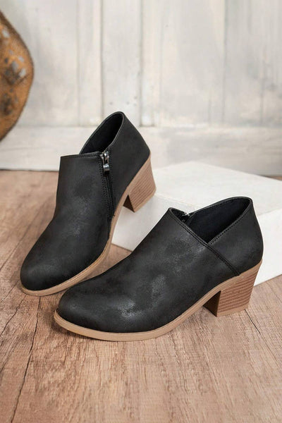 Black side zipper Suede Ankle Boots