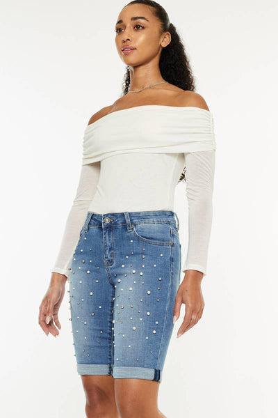 KanCan Pearl studded front Bermuda Short