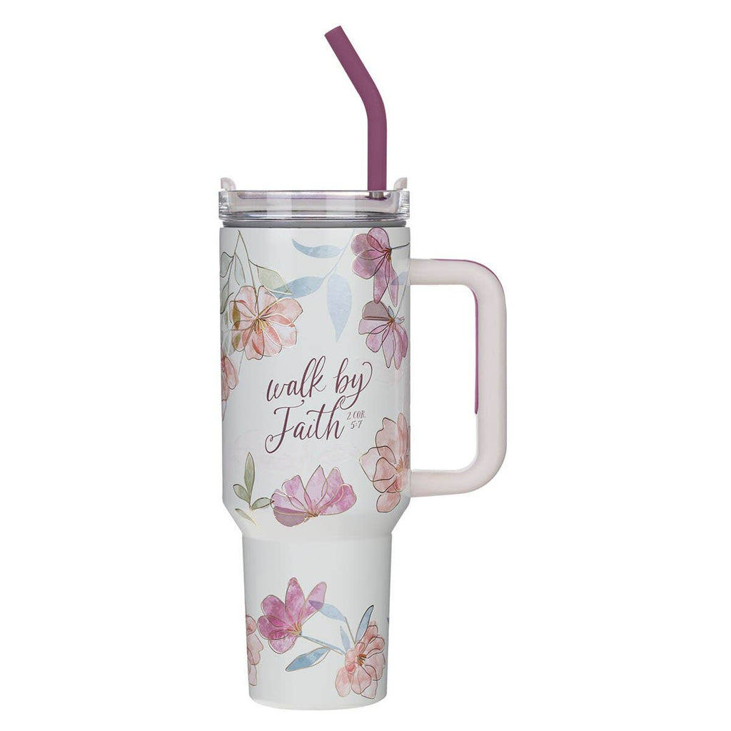 Floral Walk By Faith 2 Cor. 5:7 Tumbler w/straw SS White
