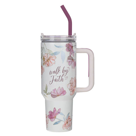 Floral Walk By Faith 2 Cor. 5:7 Tumbler w/straw SS White