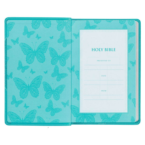 KJV Bible Gift Edition Faux Leather, Teal Butterfly