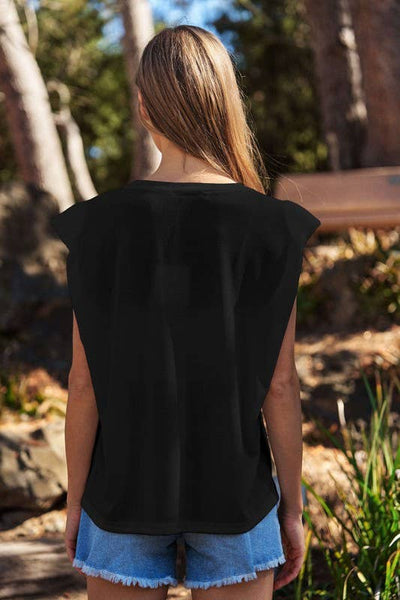 Black rhinestone sleeveless top Plus