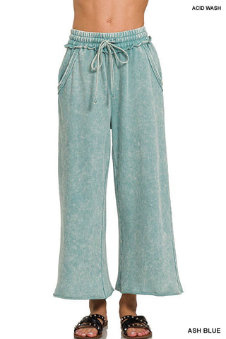 Ash Blue Washed French Terry wide leg pant