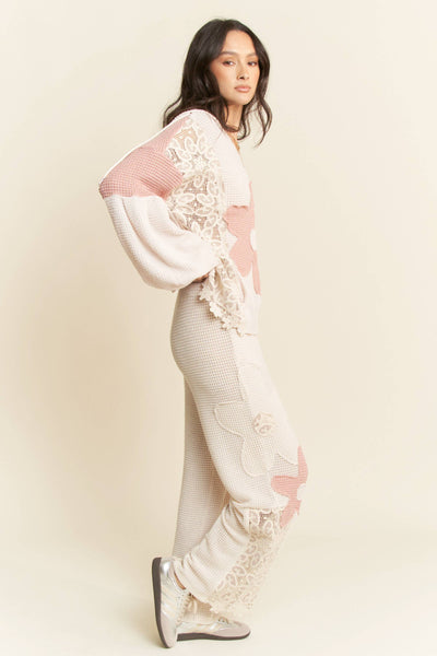 BEIGE PINK Knit wide leg pants