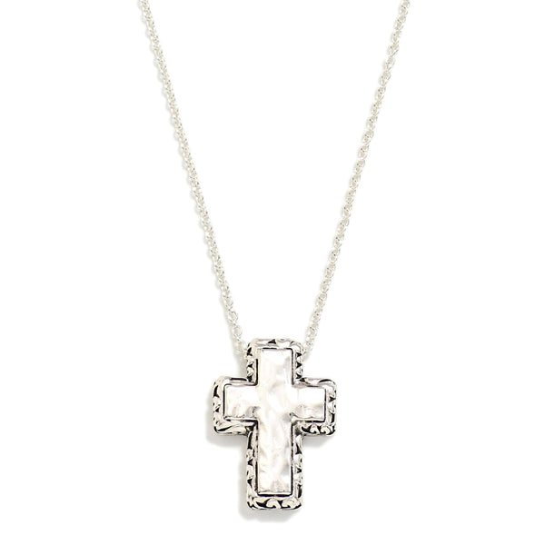 Silver Hammered Cross Necklace