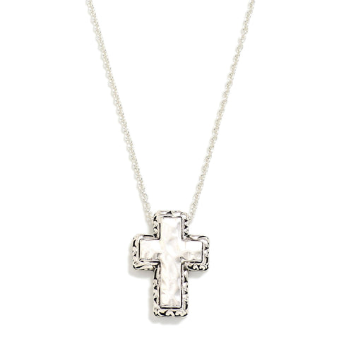 Silver Hammered Cross Necklace