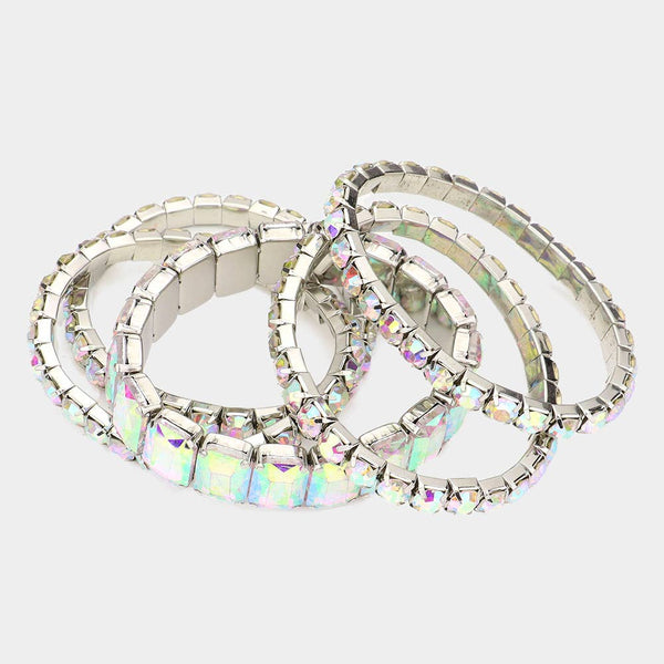 Emerald Round Stone Stretch 5 Line Bracelets