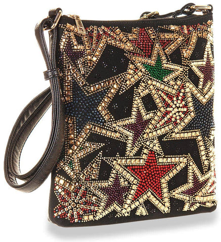Rhinestone Star Design Black Crossbody Handbag