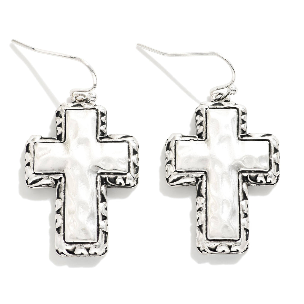 Cross Silver Hammered earrings