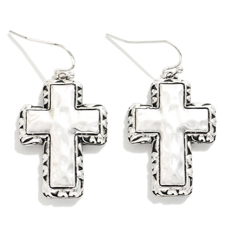 Cross Silver Hammered earrings