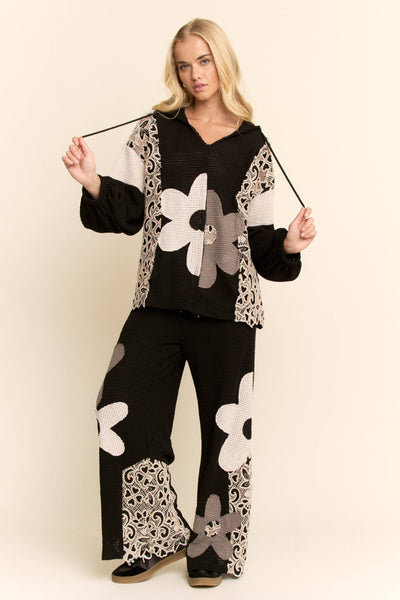 Black thermal knit flower pant