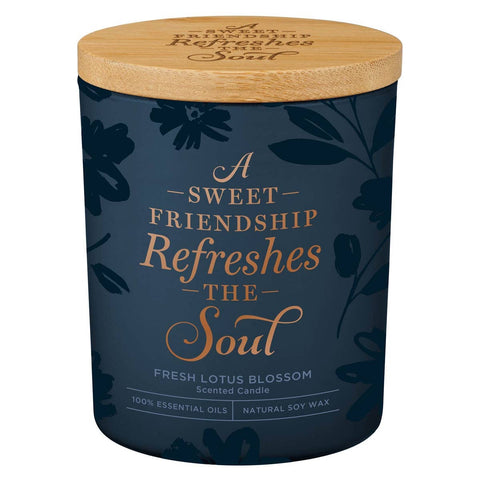 Candle w/Bamboo Lid Lotus Navy Sweet Friendship