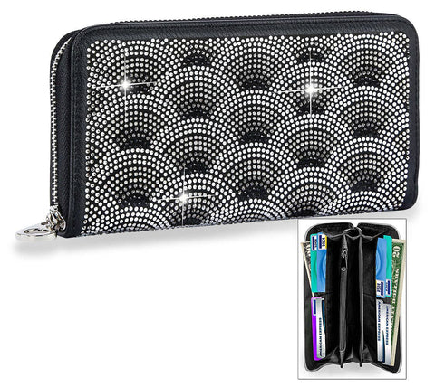 Black Rhinestone Design Accordion Wallet