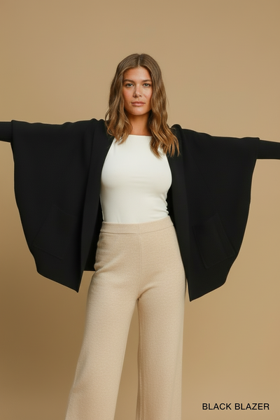 Black Open Front Knit Cardigan Sweater