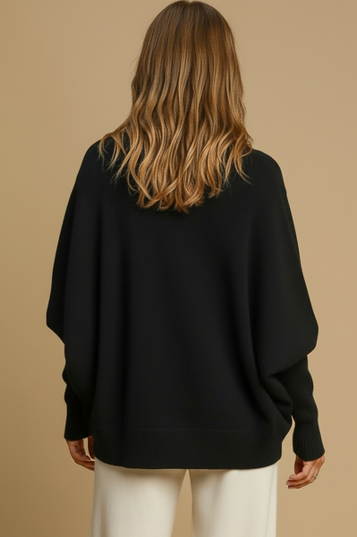 Black Open Front Knit Cardigan Sweater