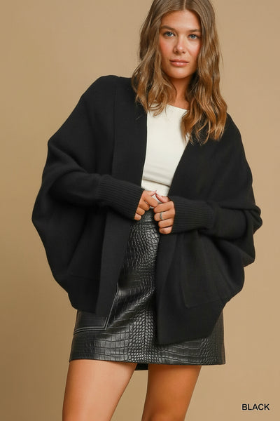 Black Open Front Knit Cardigan Sweater