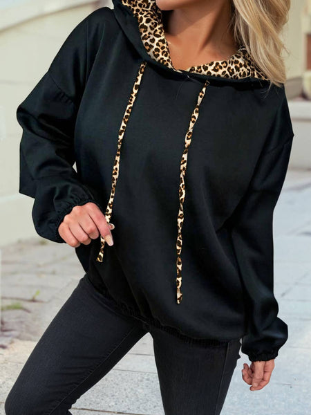 Leopard Contrast Lined Hooded Baggy Sweatshirt