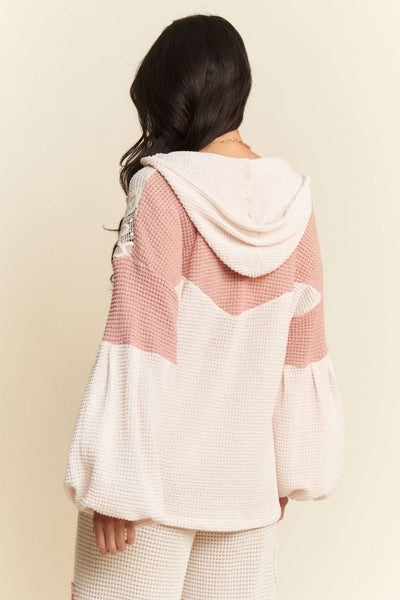 BEIGE PINK flower hoodie top