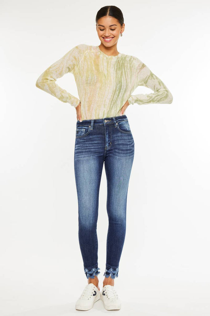 Kan Can fray hem dark jean