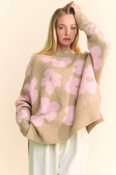 Beige Pink Floral Sweater
