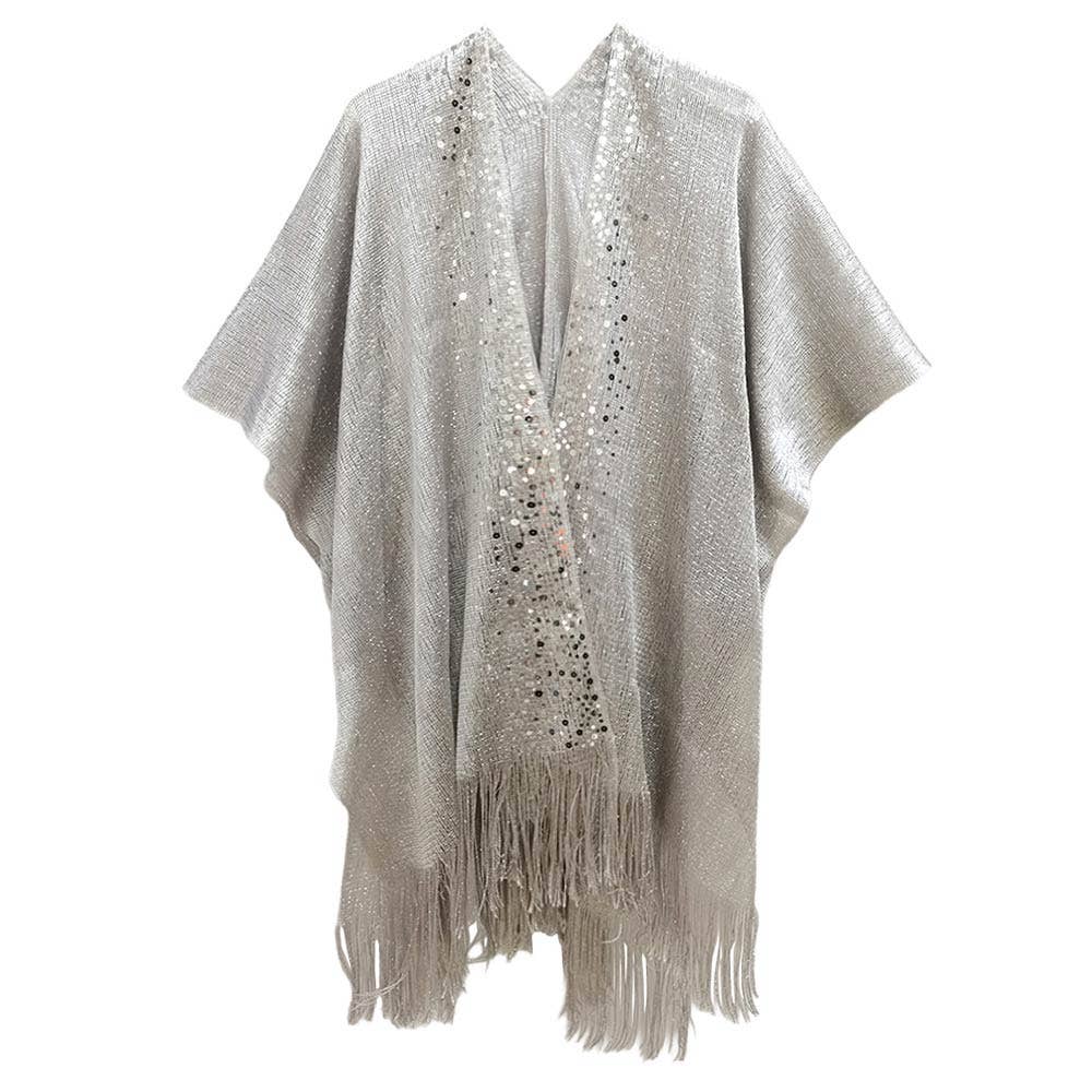 Sequin Embellished Front Fringe Trim Kimono