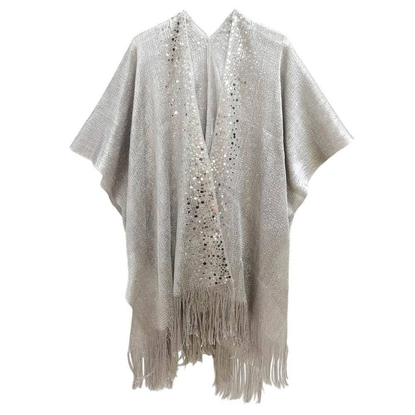 Sequin Embellished Front Fringe Trim Kimono