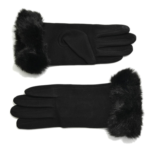 Fur cuff gloves Black Gray