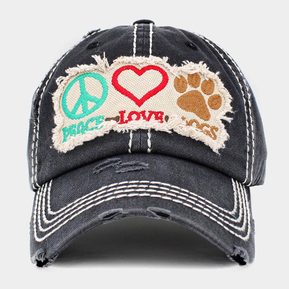 PEACE LOVE DOGS Message Vintage Black Baseball Cap
