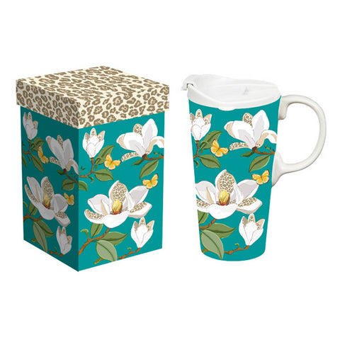 Magnolia Leopard Ceramic 17 oz Travel Cup