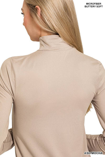 Ash Mocha Microfiber Mock Neck Top