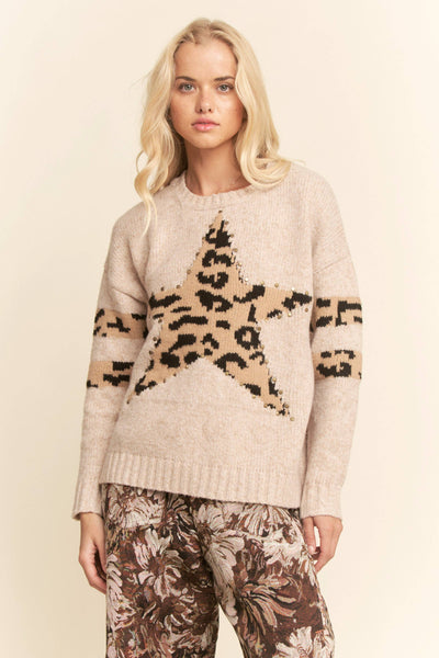 Taupe Leopard Star Sweater Top